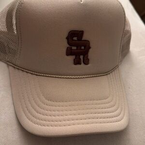 Beige Trucker Hat with Brown Embroidery